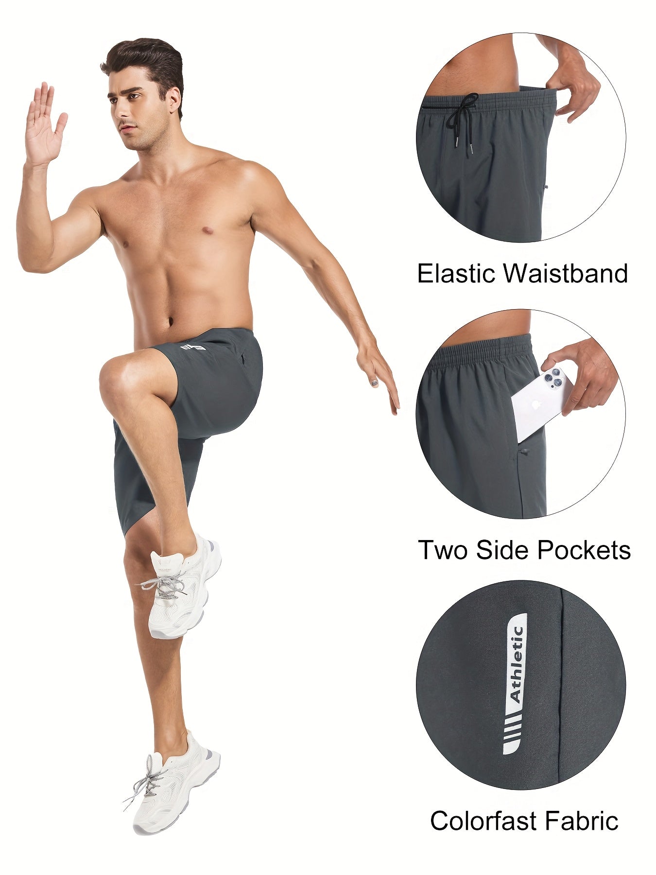 OYGSieg 5pcs Mens Sports Gym Workout Shorts Quick Drying Lightweight Basketball Running Shorts With Stretch Waistband Side Zip Pocket Woven Fabric - Looped In Style