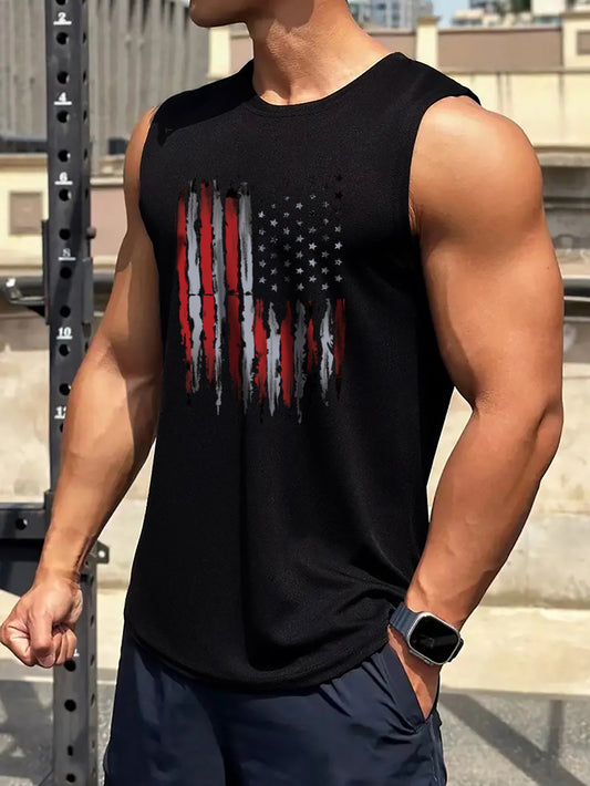 Men's Patriotic American Flag Print Sleeveless Tank Top 100 Cotton Breathable Summer Sports Vest Round Neck Pullover Casual Gym Activewear - Looped In Style