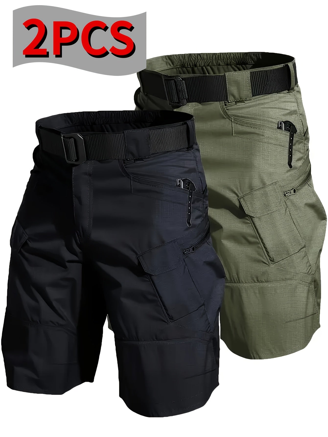 2 Pack Tactical Shorts for Men Comfortable Cargo Hiking Shorts Full Polyester Multiple Pockets Versatile for Camping Climbing Fishing Summer Outdoor Activities - Looped In Style