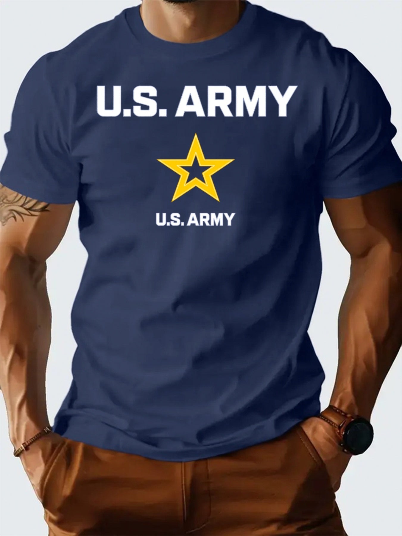 Men's U.S. Army Star Print T-Shirt - 100% Cotton Crew Neck - Looped In Style