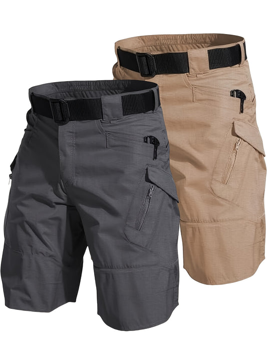 2pcs Men's Tactical Cargo Shorts Lightweight Quick Dry Breathable with Multiple Pockets Adjustable Waistband for Hiking Outdoor Activities in Gray and Beige - Looped In Style
