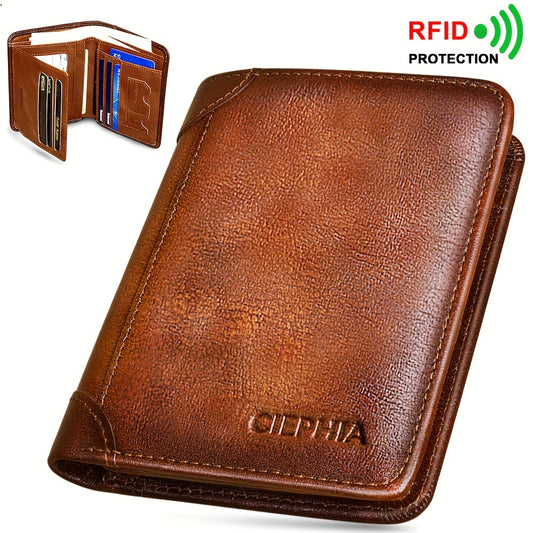 RFID Leather Wallet for Men Vintage Genuine Leather Trifold Wallet with RFID Blocking Credit Card Holder Money Clips and ID Windows - Looped In Style