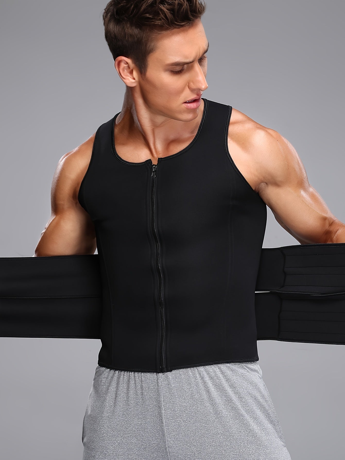 Men's Body Shaper Waist Trainer Sauna Vest Double Belt - Looped In Style