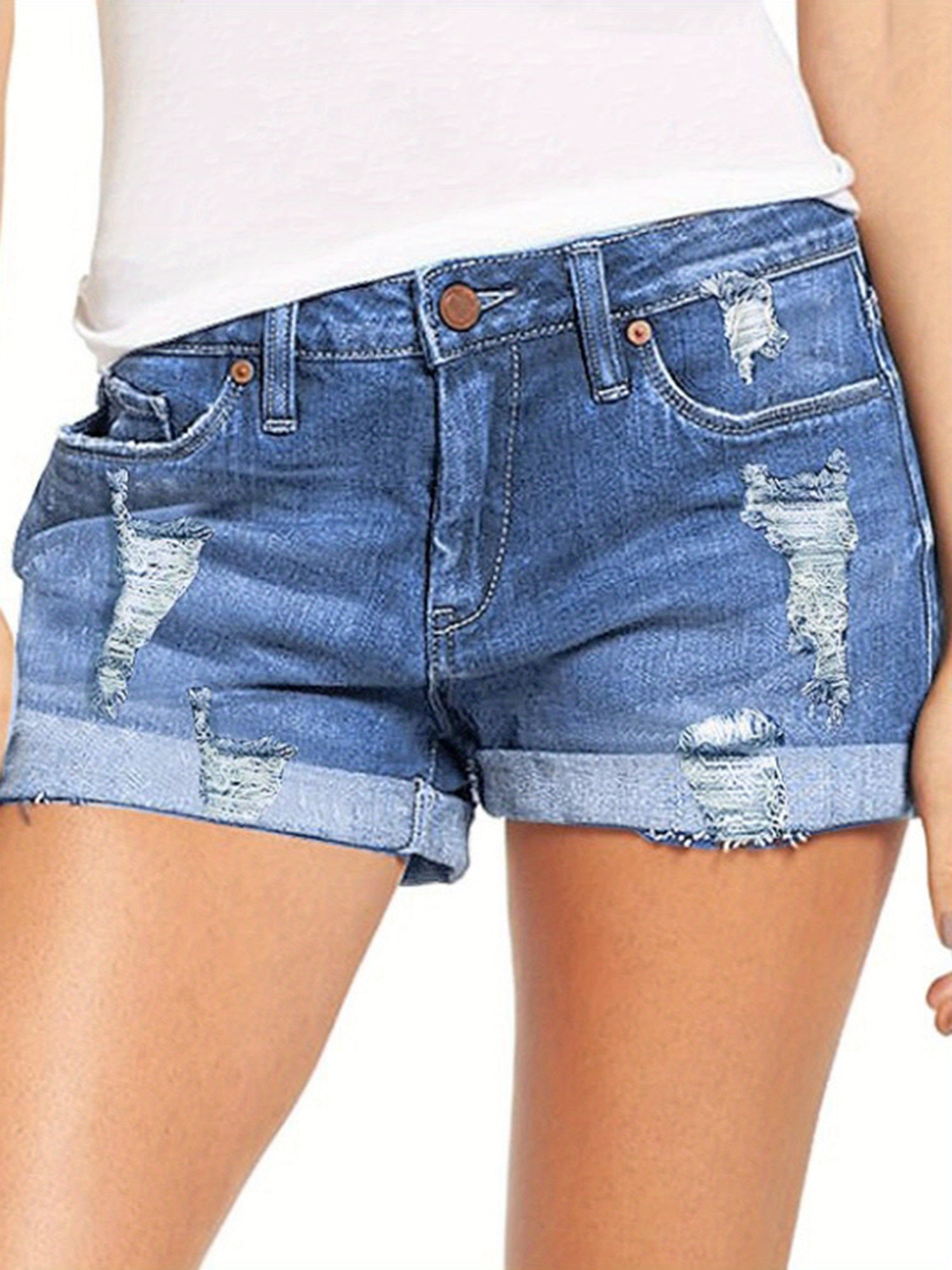Women's Summer Ripped Denim Shorts Mid Rise Streetwear Jeans with Pockets - Looped In Style