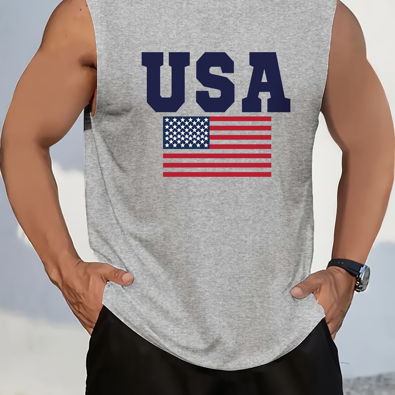 Summer Cotton Men's Fashion USA Letter Printed Short Sleeve T Shirt Round Neck Pullover Breathable Sleeveless Vest - Looped In Style
