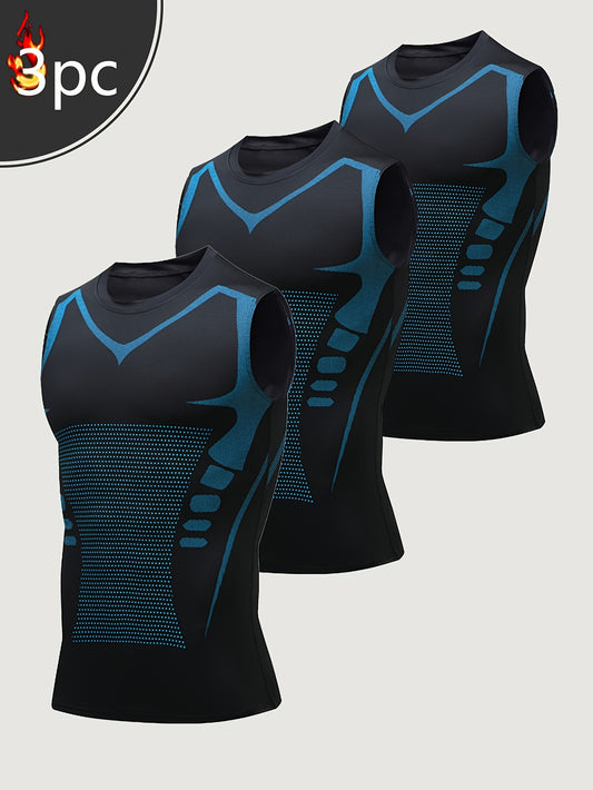 Moisture-Wicking Compression Tops 3pcs Men's Athletic Vests - Looped In Style