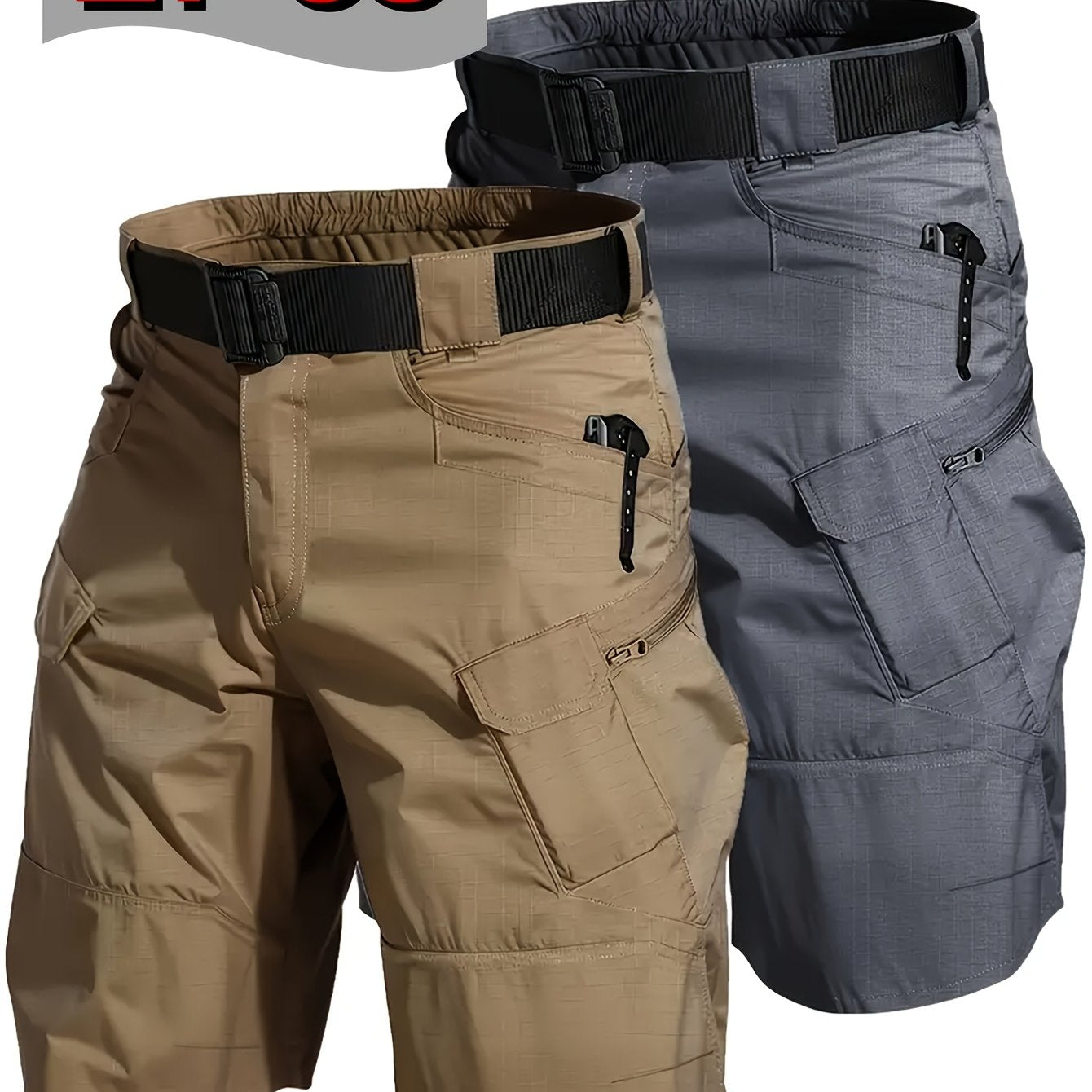 2 Pack Tactical Shorts for Men Comfortable Cargo Hiking Shorts Full Polyester Multiple Pockets Versatile for Camping Climbing Fishing Summer Outdoor Activities - Looped In Style