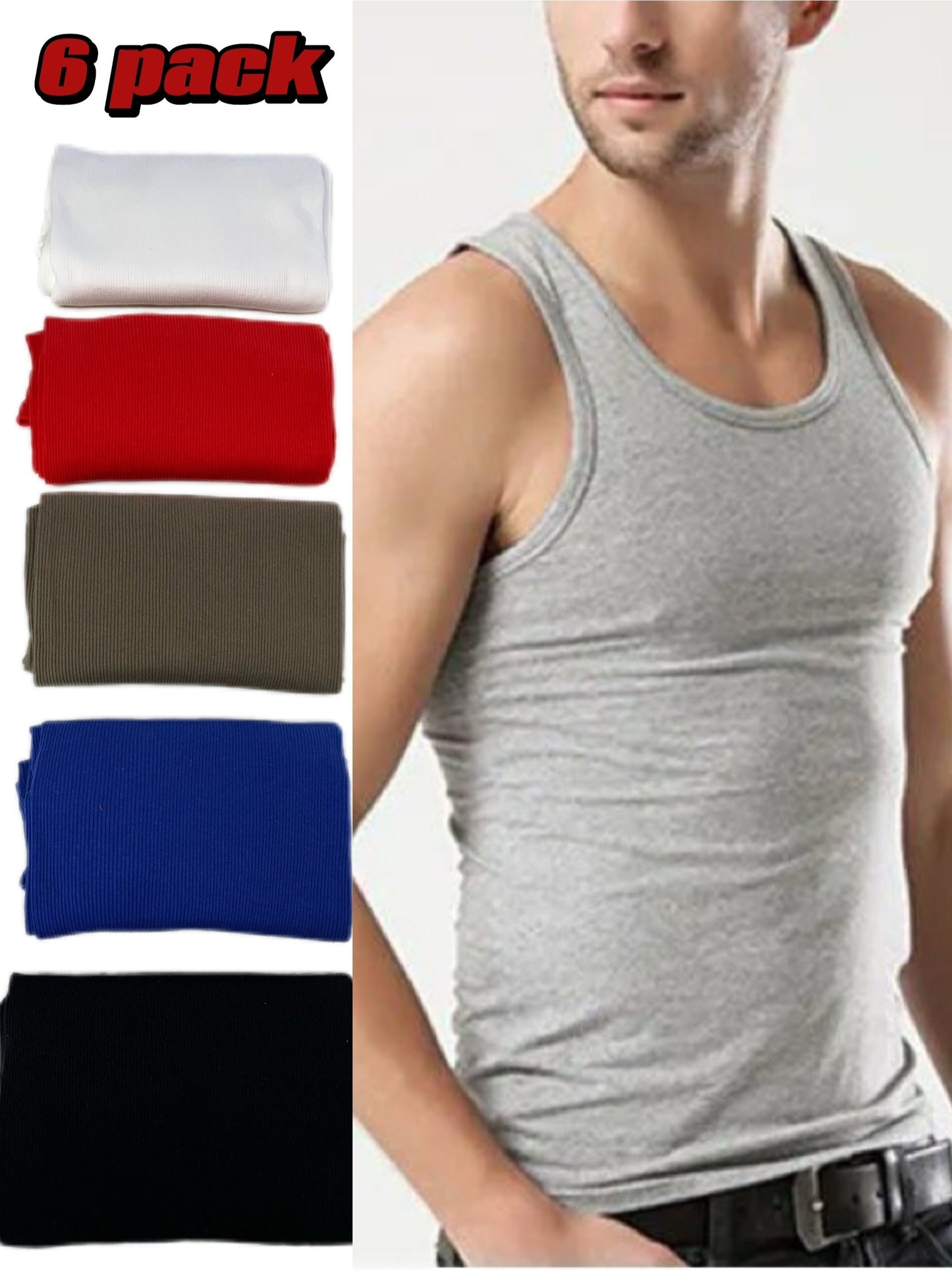 6pcs Men’s Tank Tops Workout Gym Sleeveless Bodybuilding Shirts Fitness Athletic Muscle Tees in Red Black White Blue Gray Green - Looped In Style