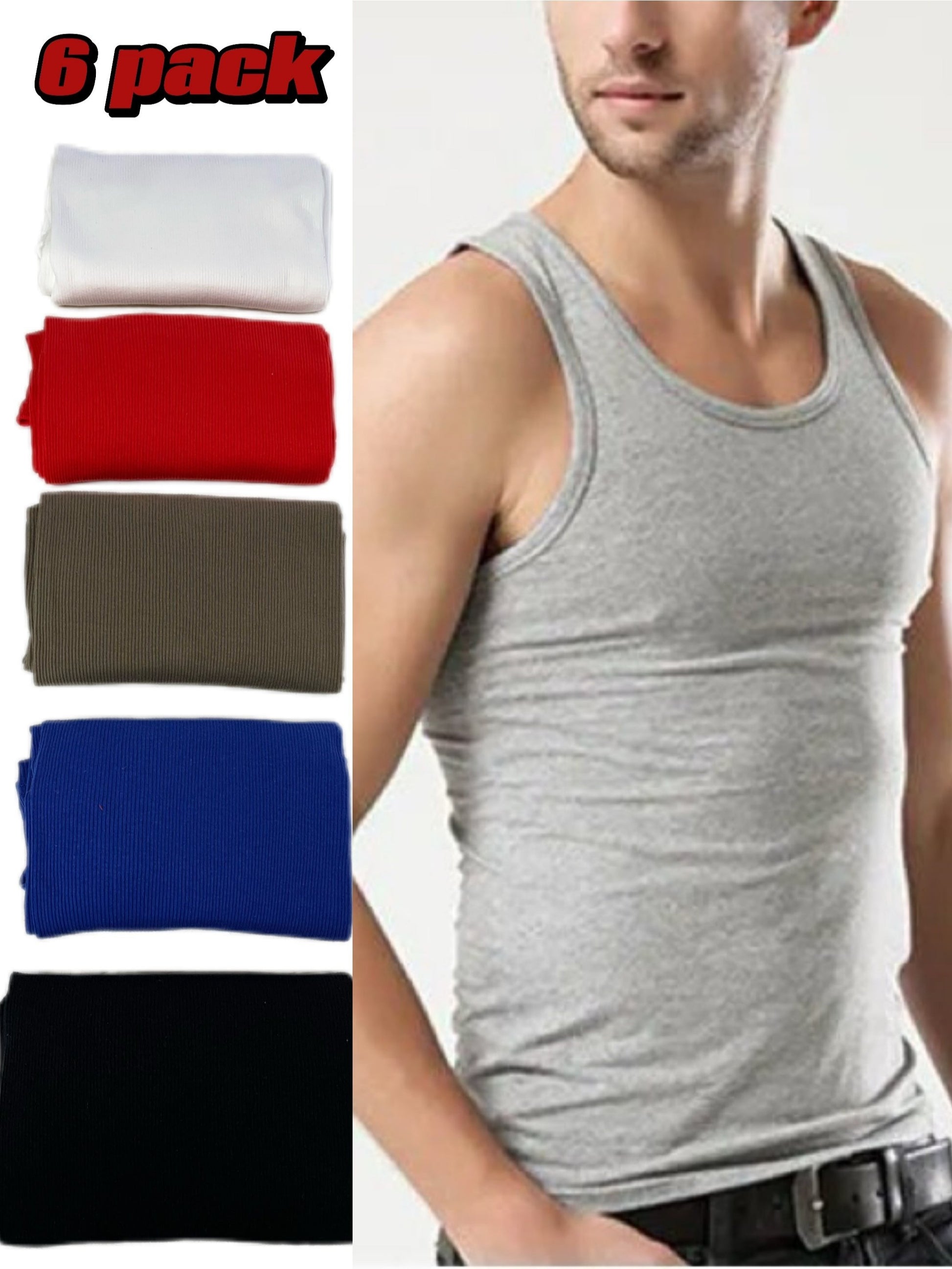6pcs Men’s Tank Tops Workout Gym Sleeveless Bodybuilding Shirts Fitness Athletic Muscle Tees in Red Black White Blue Gray Green - Looped In Style