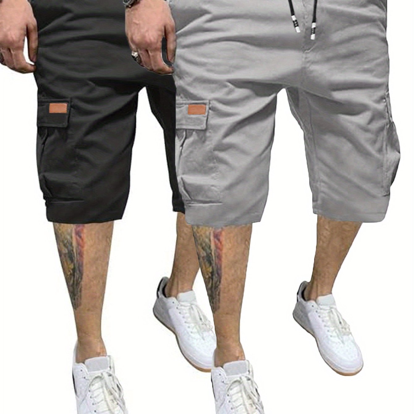 2 Pcs Men's Casual Cargo Shorts with Elastic Drawstring Cotton Stretch and Multiple Pockets - Looped In Style