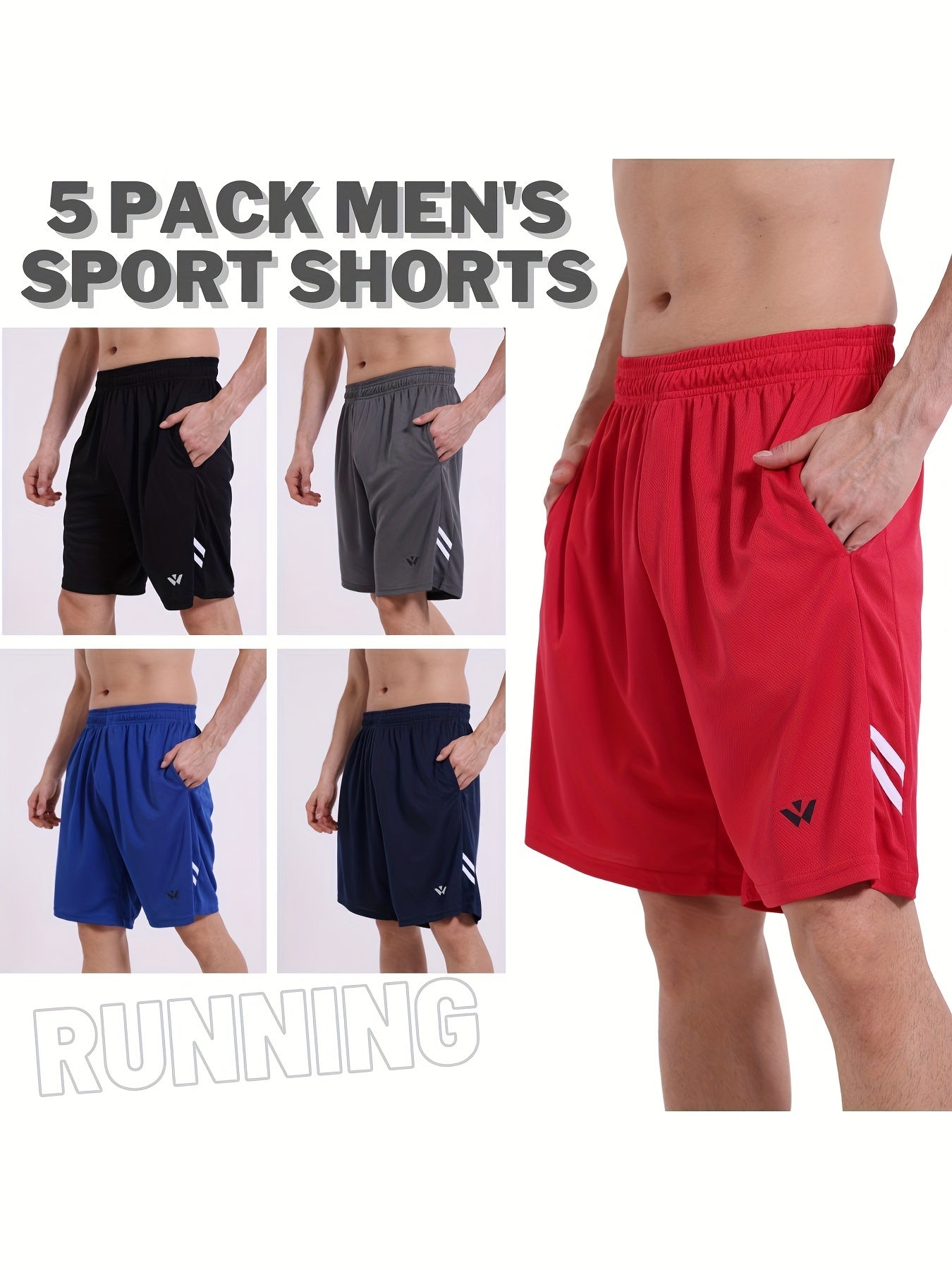 5-Pack Mens Sports Shorts with Comfortable Elastic Waistband - Looped In Style