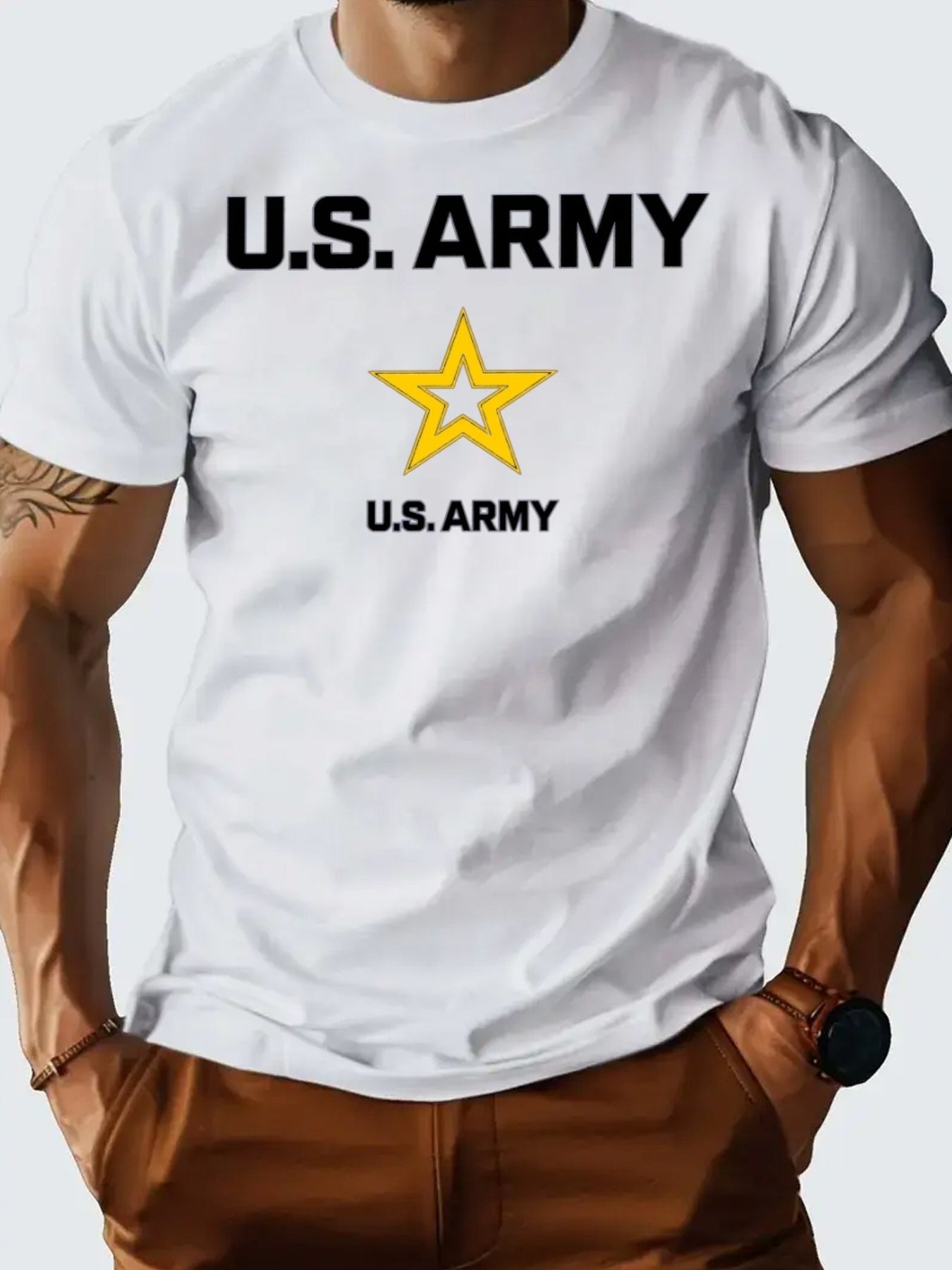 Men's U.S. Army Star Print T-Shirt - 100% Cotton Crew Neck - Looped In Style