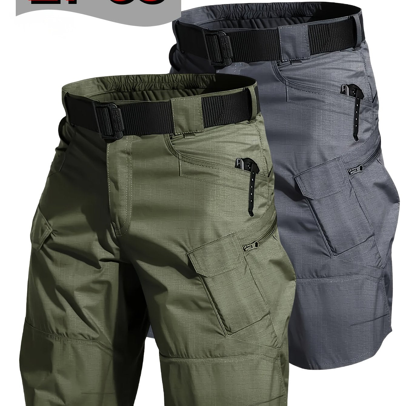 2 Pack Tactical Shorts for Men Comfortable Cargo Hiking Shorts Full Polyester Multiple Pockets Versatile for Camping Climbing Fishing Summer Outdoor Activities - Looped In Style