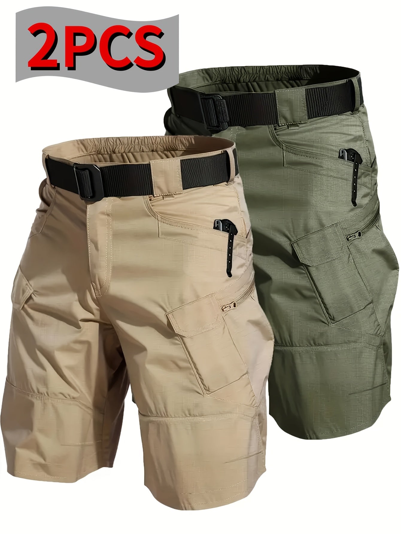 2 Pack Tactical Shorts for Men Comfortable Cargo Hiking Shorts Full Polyester Multiple Pockets Versatile for Camping Climbing Fishing Summer Outdoor Activities - Looped In Style
