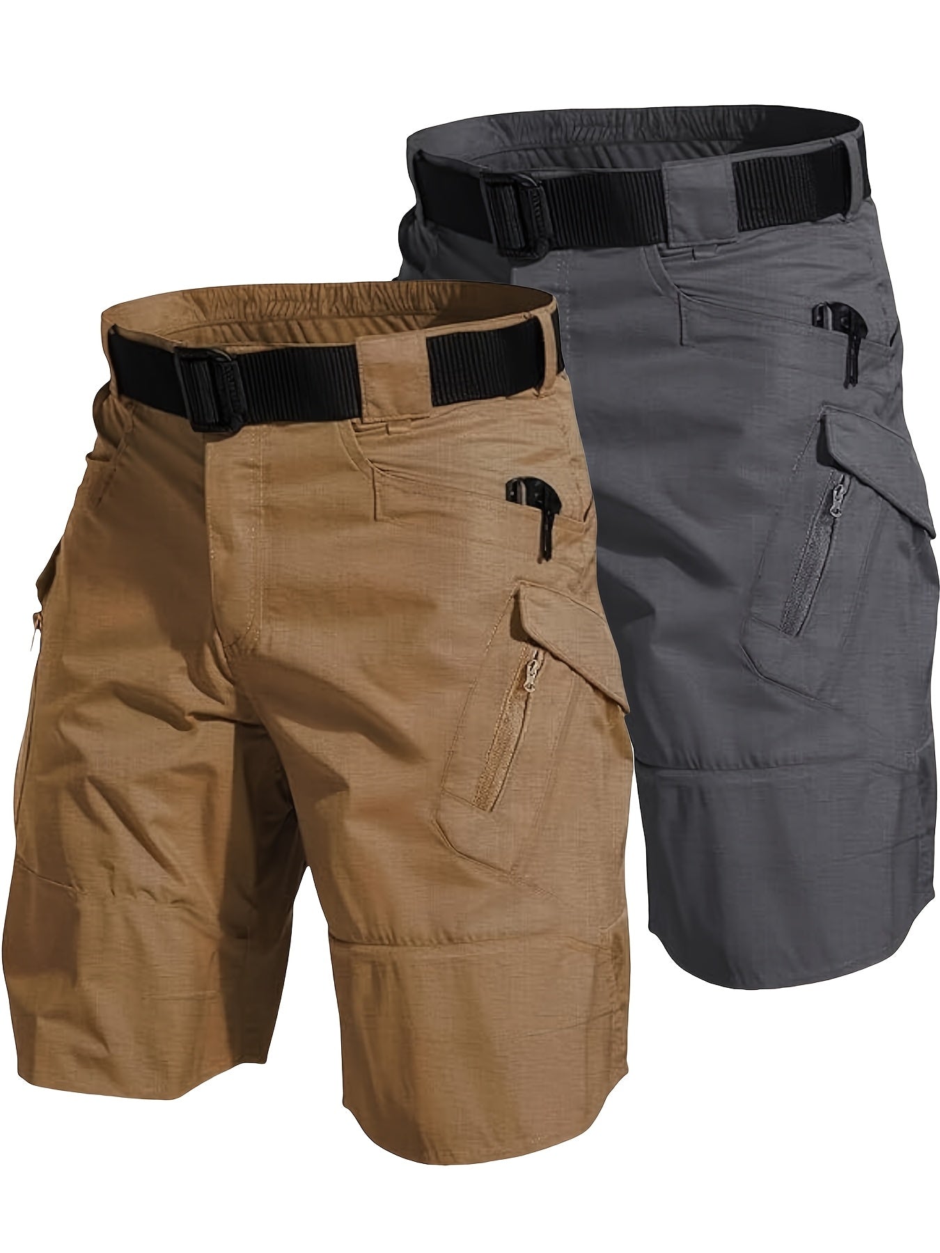2pcs Men's Tactical Cargo Shorts Lightweight Quick Dry Breathable with Multiple Pockets Adjustable Waistband for Hiking Outdoor Activities in Gray and Beige - Looped In Style