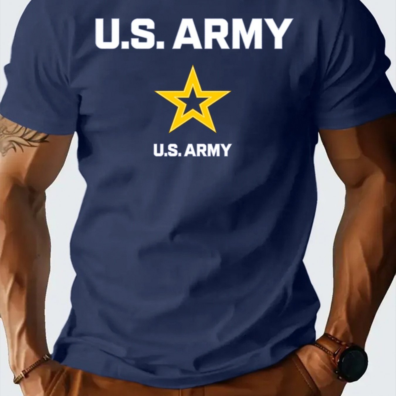 Men's U.S. Army Star Print T-Shirt - 100% Cotton Crew Neck - Looped In Style