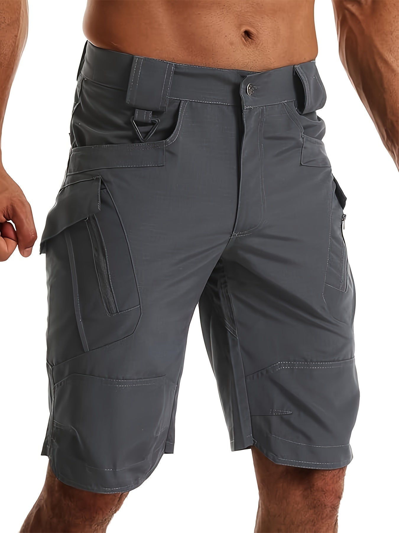 2pcs Men's Tactical Cargo Shorts Lightweight Quick Dry Breathable with Multiple Pockets Adjustable Waistband for Hiking Outdoor Activities in Gray and Beige - Looped In Style