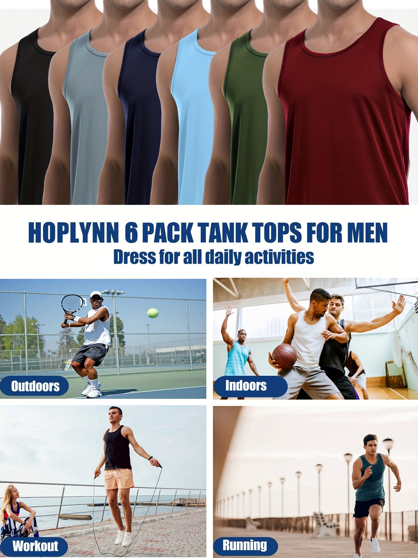 6 Pack Moisture Wicking Men's Athletic Tank Tops Quick Dry Shirts for Outdoors and Sports - Looped In Style