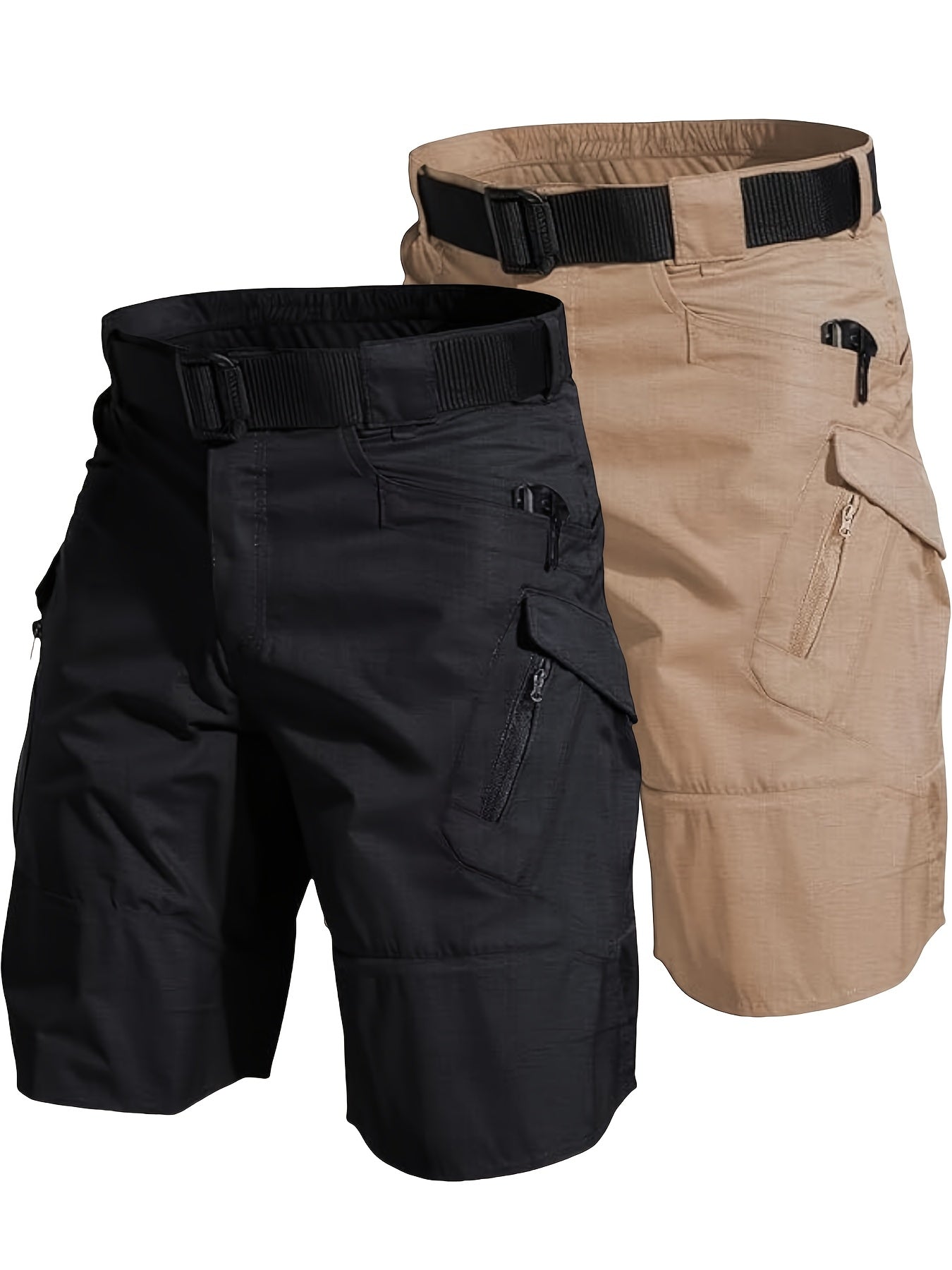 2pcs Men's Tactical Cargo Shorts Lightweight Quick Dry Breathable with Multiple Pockets Adjustable Waistband for Hiking Outdoor Activities in Gray and Beige - Looped In Style