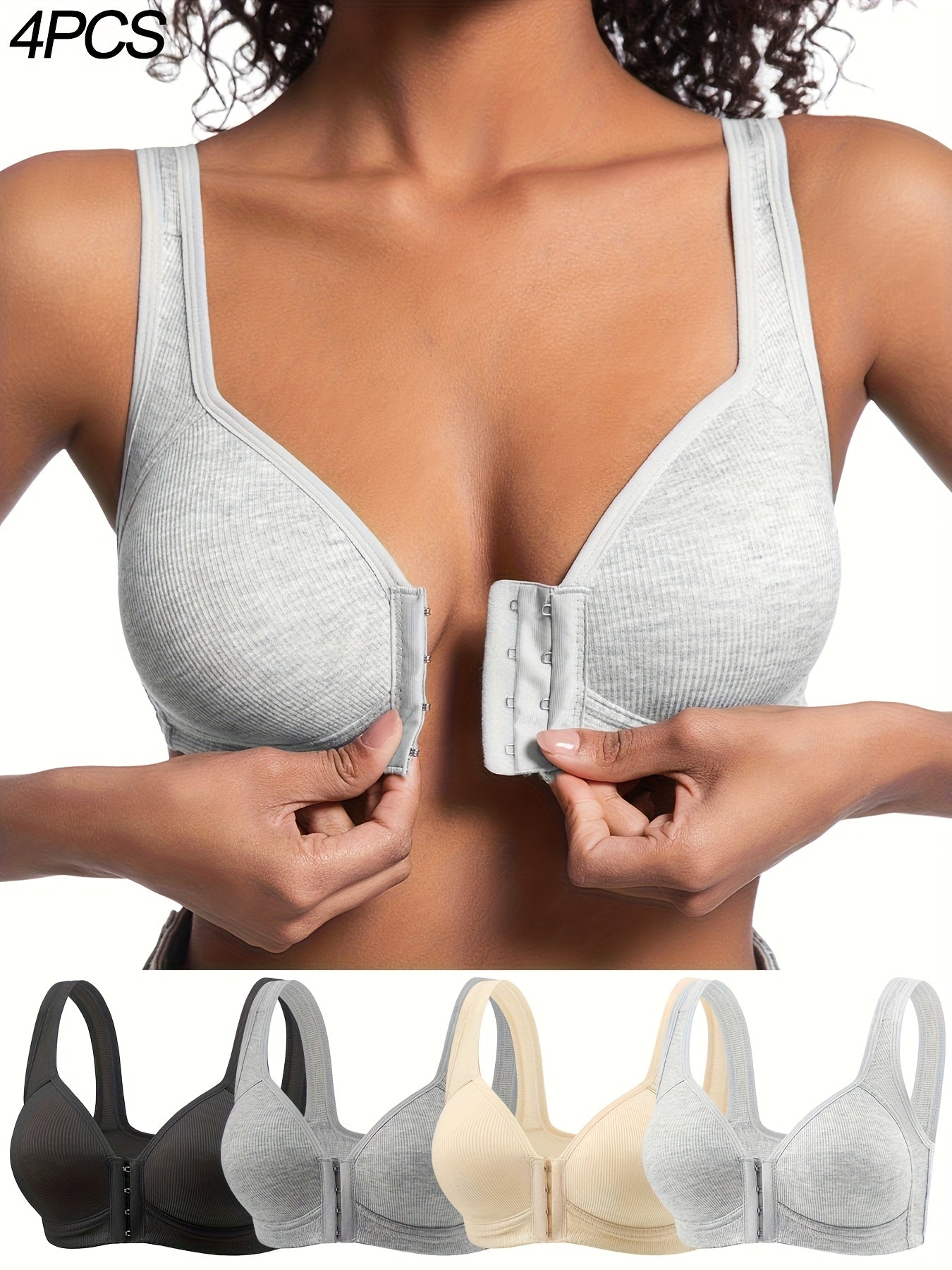 4pcs Women's Elegant Seamless Push-Up Bras - Front Closure - Looped In Style