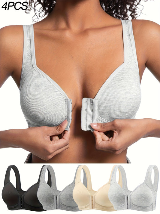 4pcs Women's Elegant Seamless Push-Up Bras - Front Closure - Looped In Style