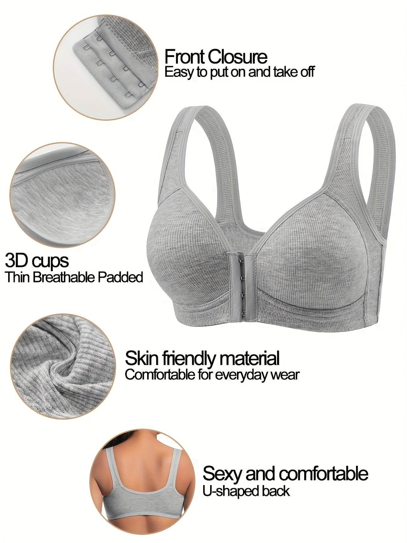 4pcs Women's Elegant Seamless Push-Up Bras - Front Closure - Looped In Style