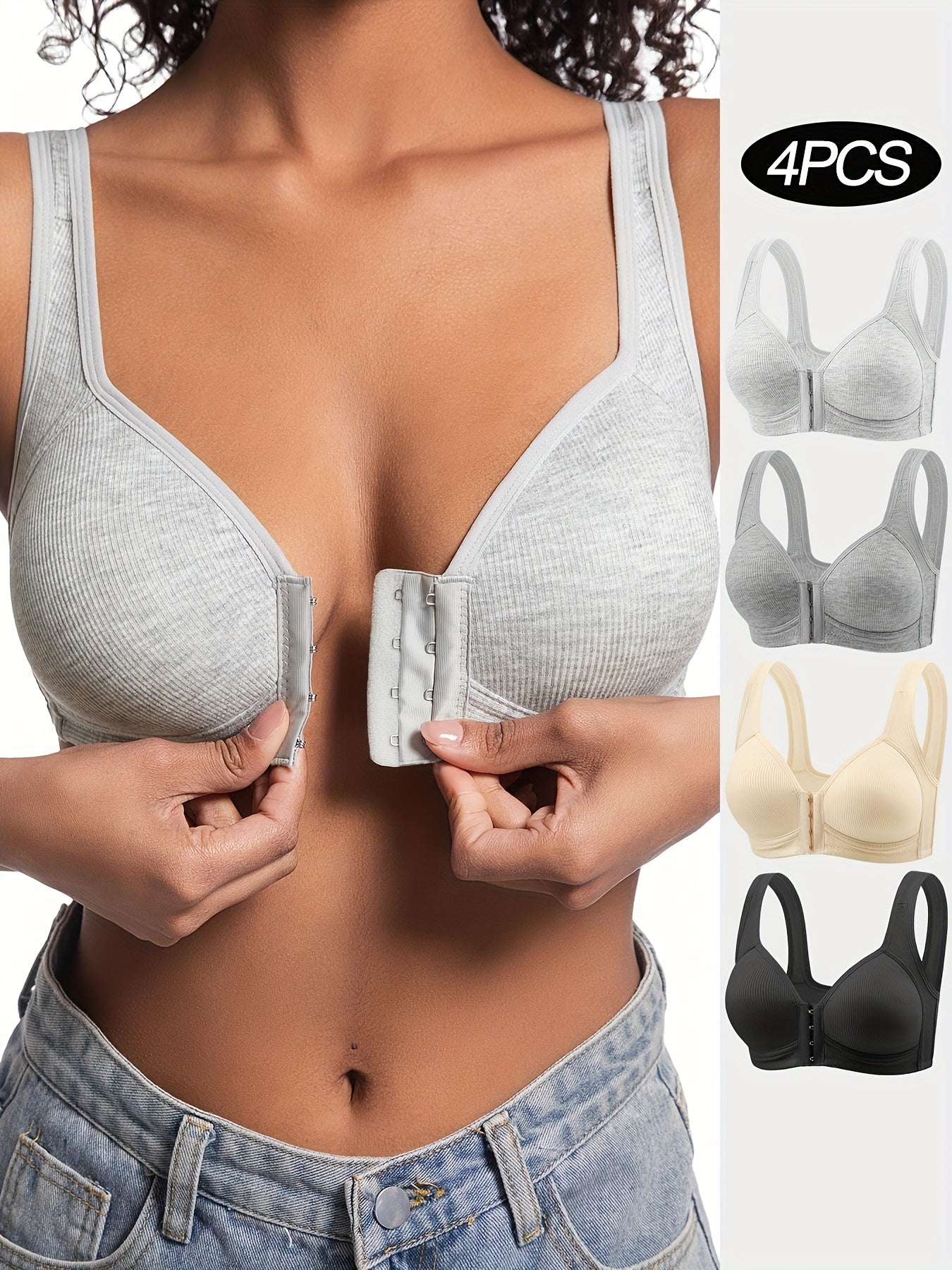 4pcs Women's Elegant Seamless Push-Up Bras - Front Closure - Looped In Style
