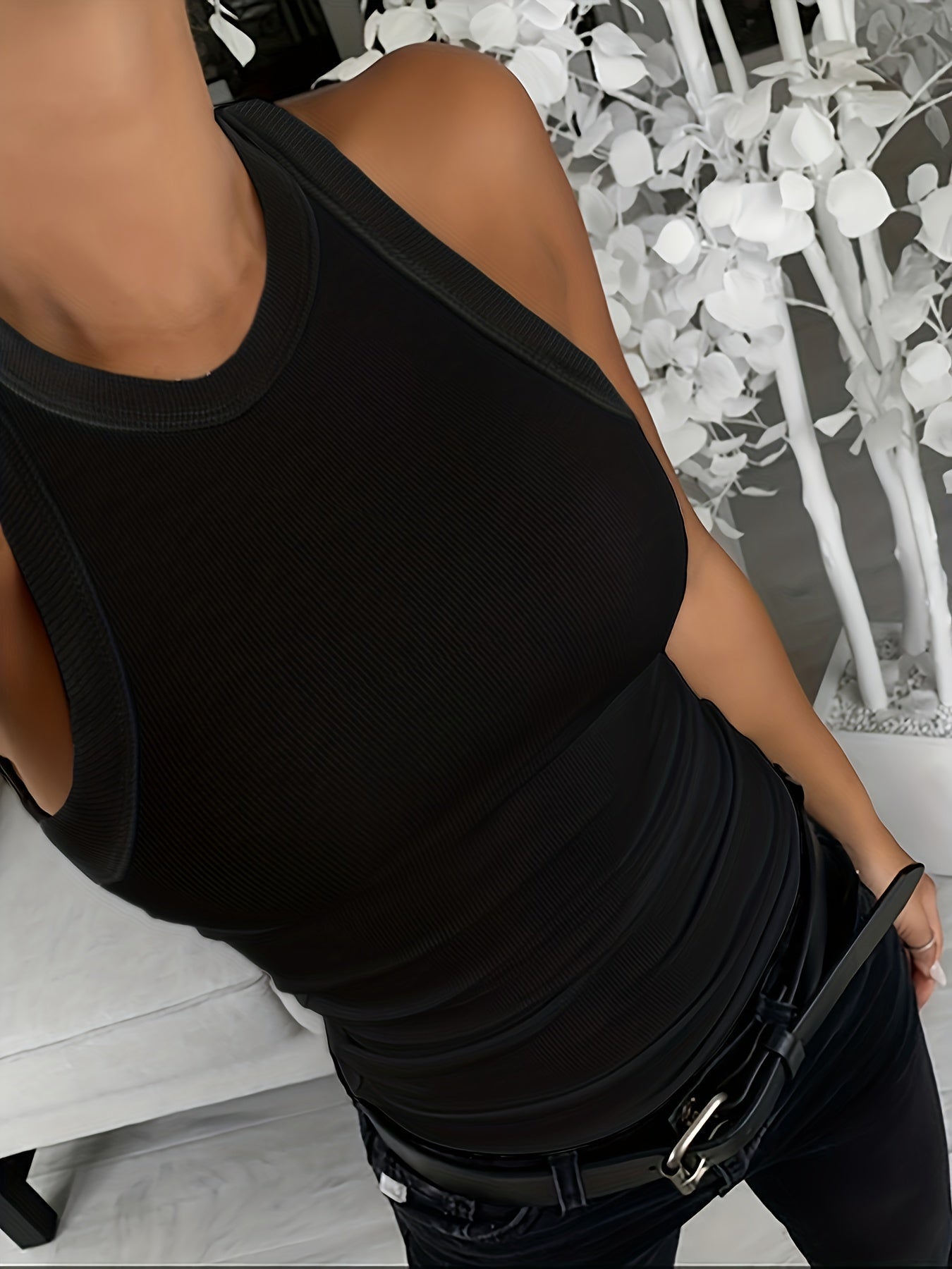 Women's Slim Fit Ruched Crew Neck Tank Top Solid Color Casual Sleeveless Summer Top Breathable and Machine Washable - Looped In Style
