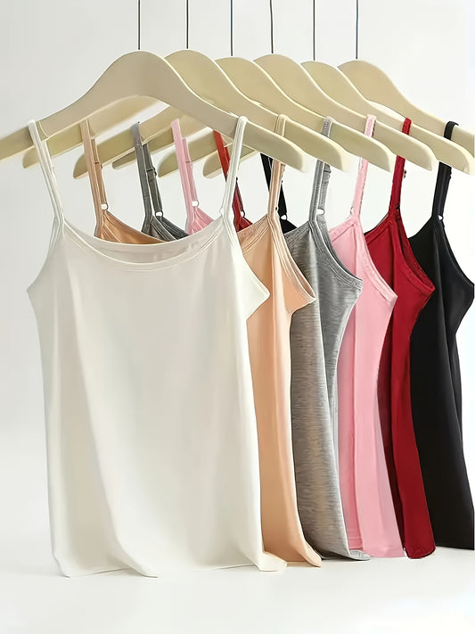 6pcs Women's Camisole Tank Tops Elegant Breathable Comfortable Sleeveless Vests in Assorted Colors White Pink Black Gray Red Perfect for Casual or Chic Outfits Lingerie Accessories - Looped In Style