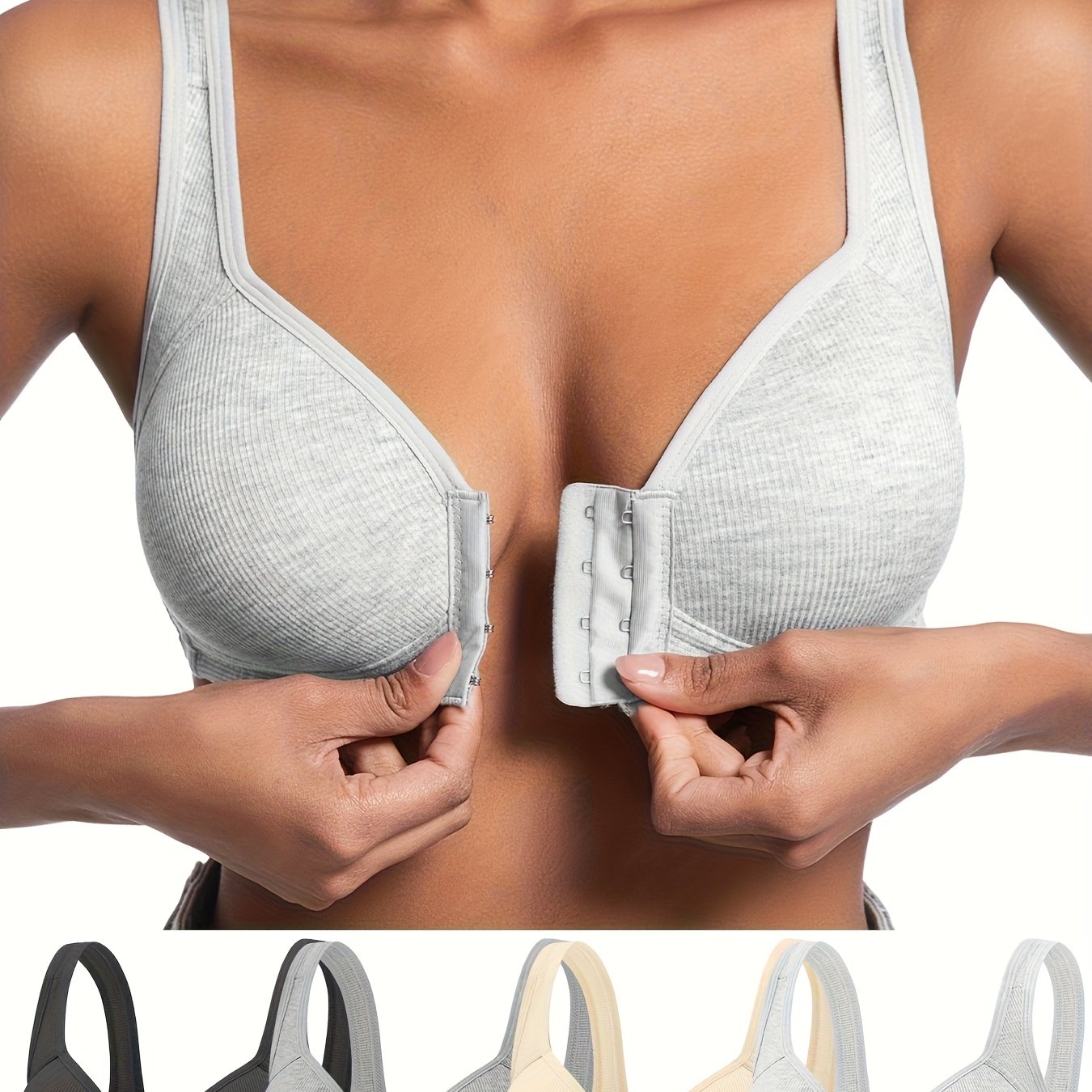 4pcs Women's Elegant Seamless Push-Up Bras - Front Closure - Looped In Style