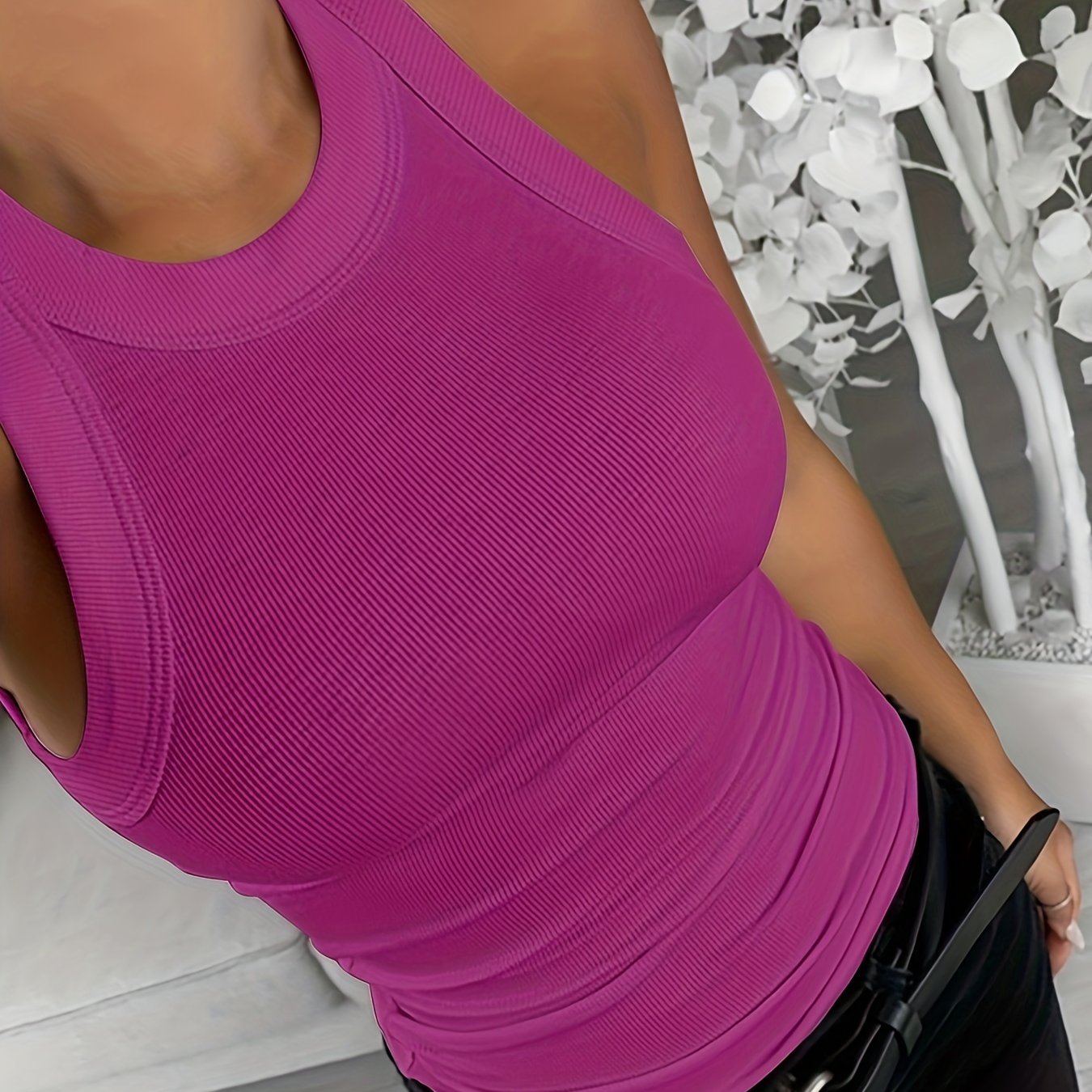 Women's Slim Fit Ruched Crew Neck Tank Top Solid Color Casual Sleeveless Summer Top Breathable and Machine Washable - Looped In Style