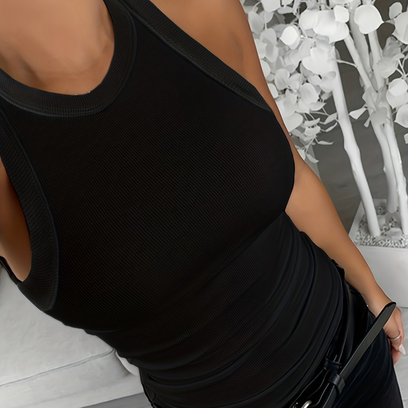 Women's Slim Fit Ruched Crew Neck Tank Top Solid Color Casual Sleeveless Summer Top Breathable and Machine Washable - Looped In Style